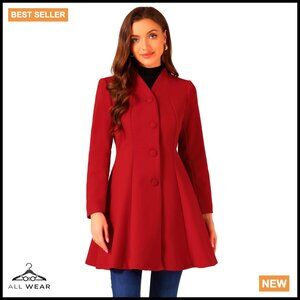 Elegant A-Line Pea Coat Classic Winter Overcoat Single Breasted Dress Coat